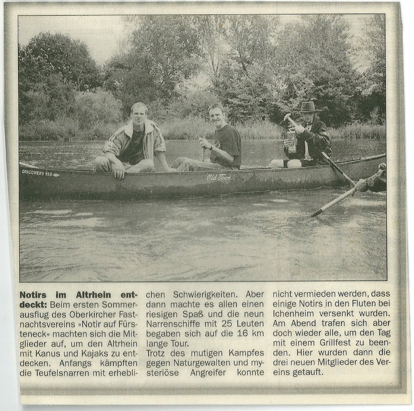 Zeitungsausschnitt: Erstes Kanufahren 1997