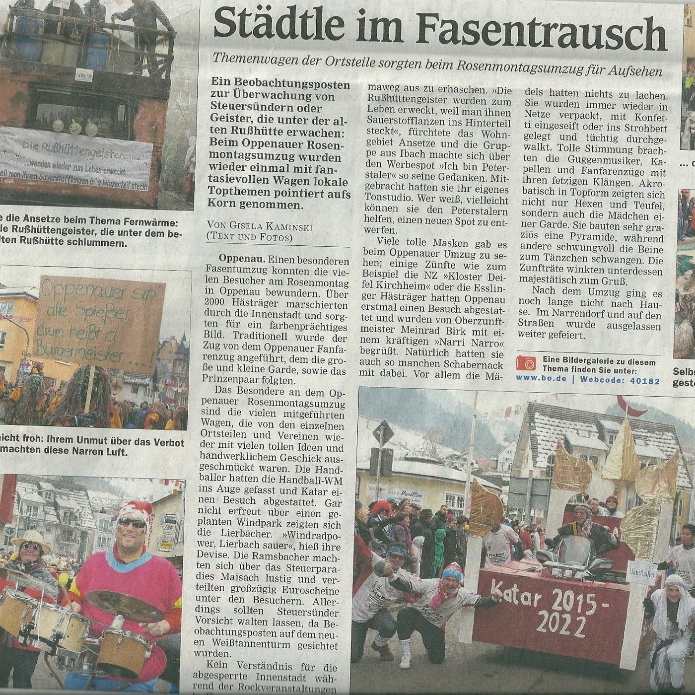 Zeitungsausschnitt: Umzug Oppenau 2015